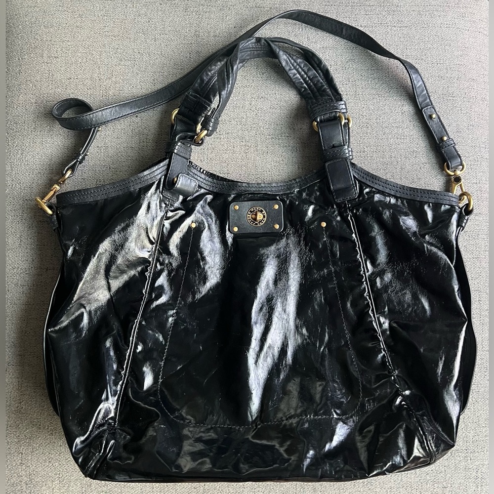 Marc By Marc Jacobs Black Patent Leather Hobo Bag
